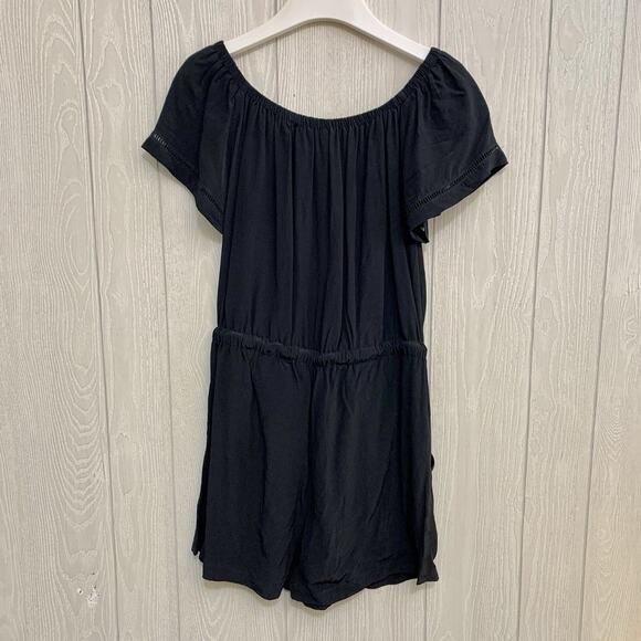 LOFT Black Off Shoulder Short Sleeve Drawstring Waist Romper Small NWT - Picture 5 of 5